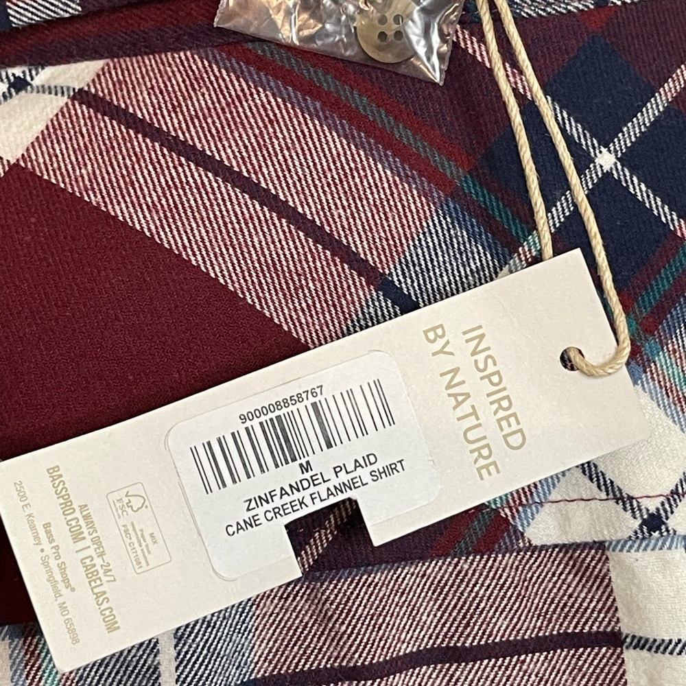 Bass Pro Shops Maroon, Navy and White Plaid Shirt - Picture 4 of 5